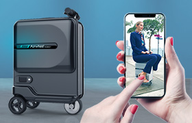 Airwheel SE3Mini riding luggage suitcase can easily convert from motor to pull-behind use.