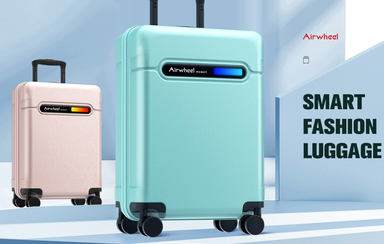 Airwheel SL3D Smart tech luggage suitcase USB Charging LED lights display NFC lock luggage